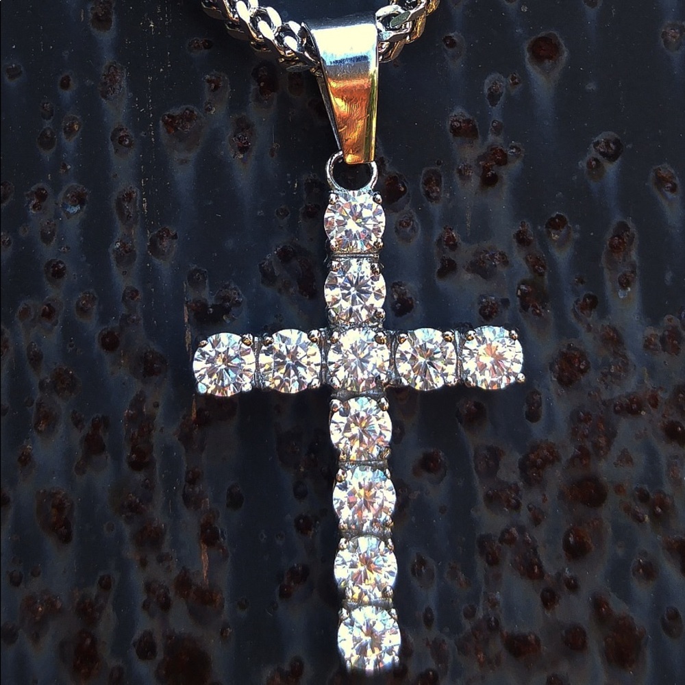 4mm lab diamond white gold cross.